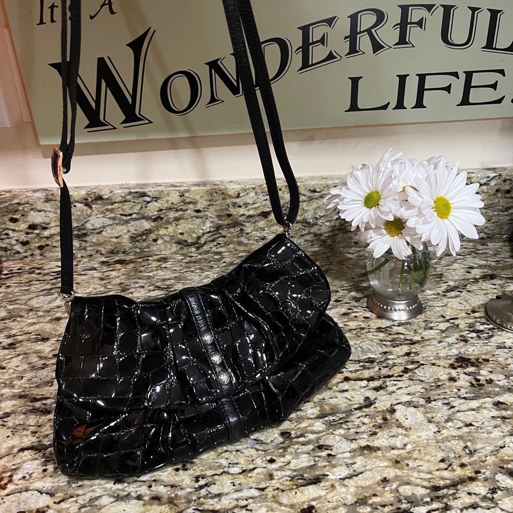 BRIGHTON Sassy & Stylish NOLITA Black Patton Leather “Croc” Shoulder Bag